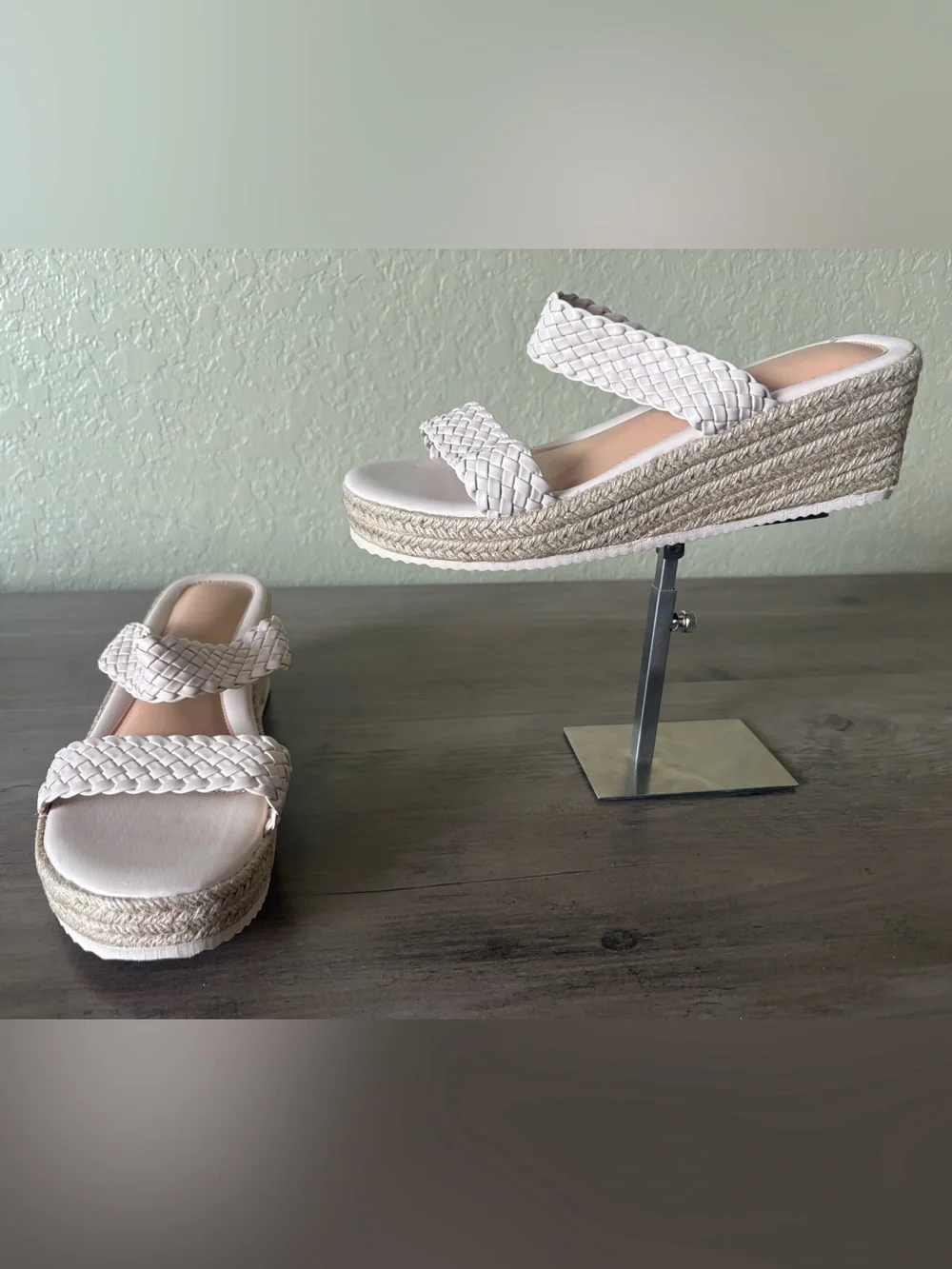 NWOT White Braided Espadrille Wedge Slide Sandals US 10